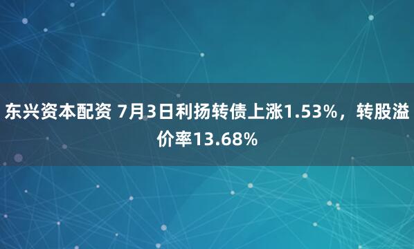 东兴资本配资 7月3日利扬转债上涨1.53%，转股溢价率13.68%